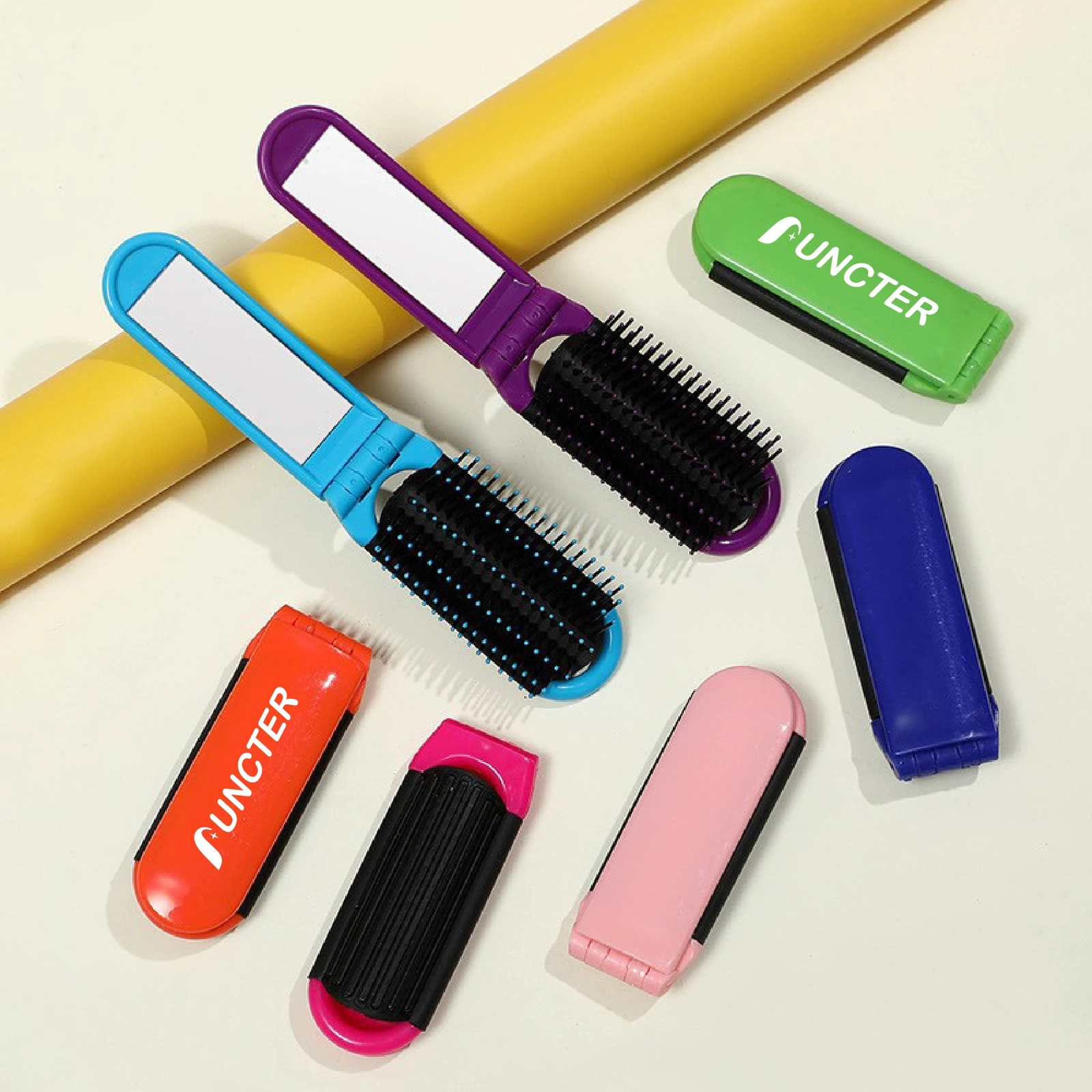 Foldable Hair Brush with Mirror & Travel Comb