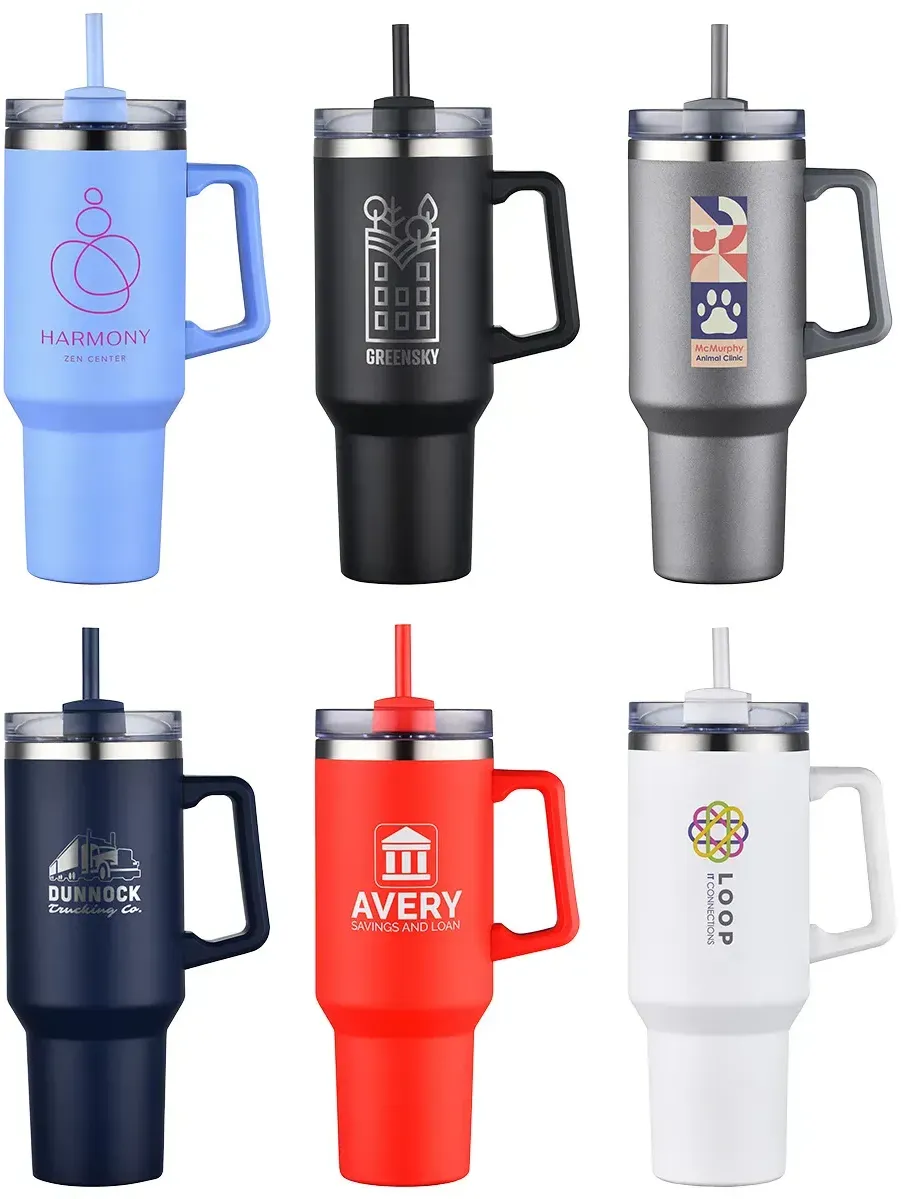 Custom Genoa 40 oz Vacuum Insulated Travel Mug with Straw