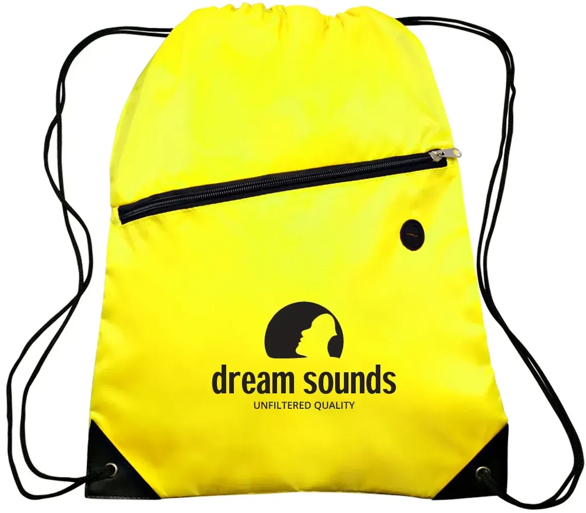 Custom Globe Trotter Drawstring Backpack - 210D Polyester with Front Pocket