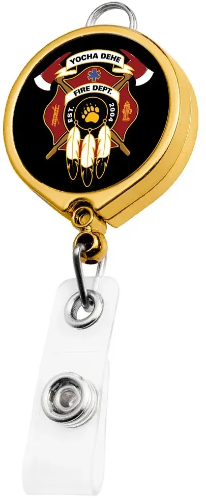 Gold Finish Badge Reel (Belt Clip & Split Ring Top)