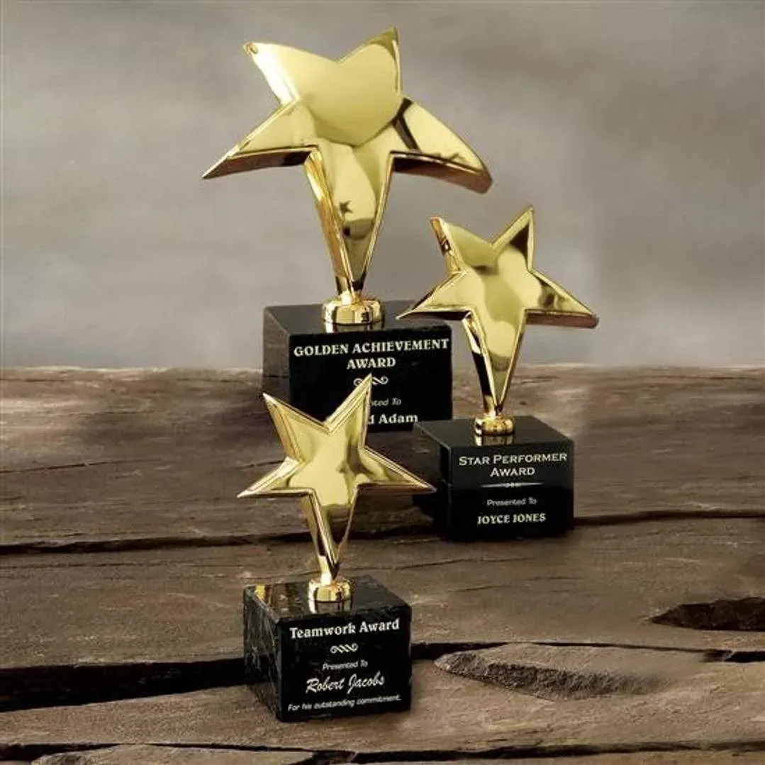 Gold Star Recognition Award with Laser Engraved Marble Base - Perfect for All Accomplishments