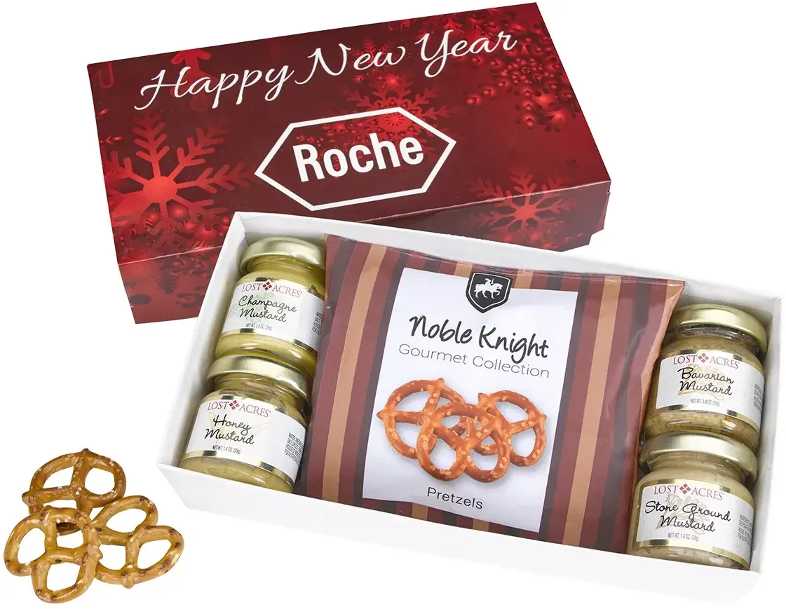 Gourmet Mustard Set With Pretzels In Gift Box