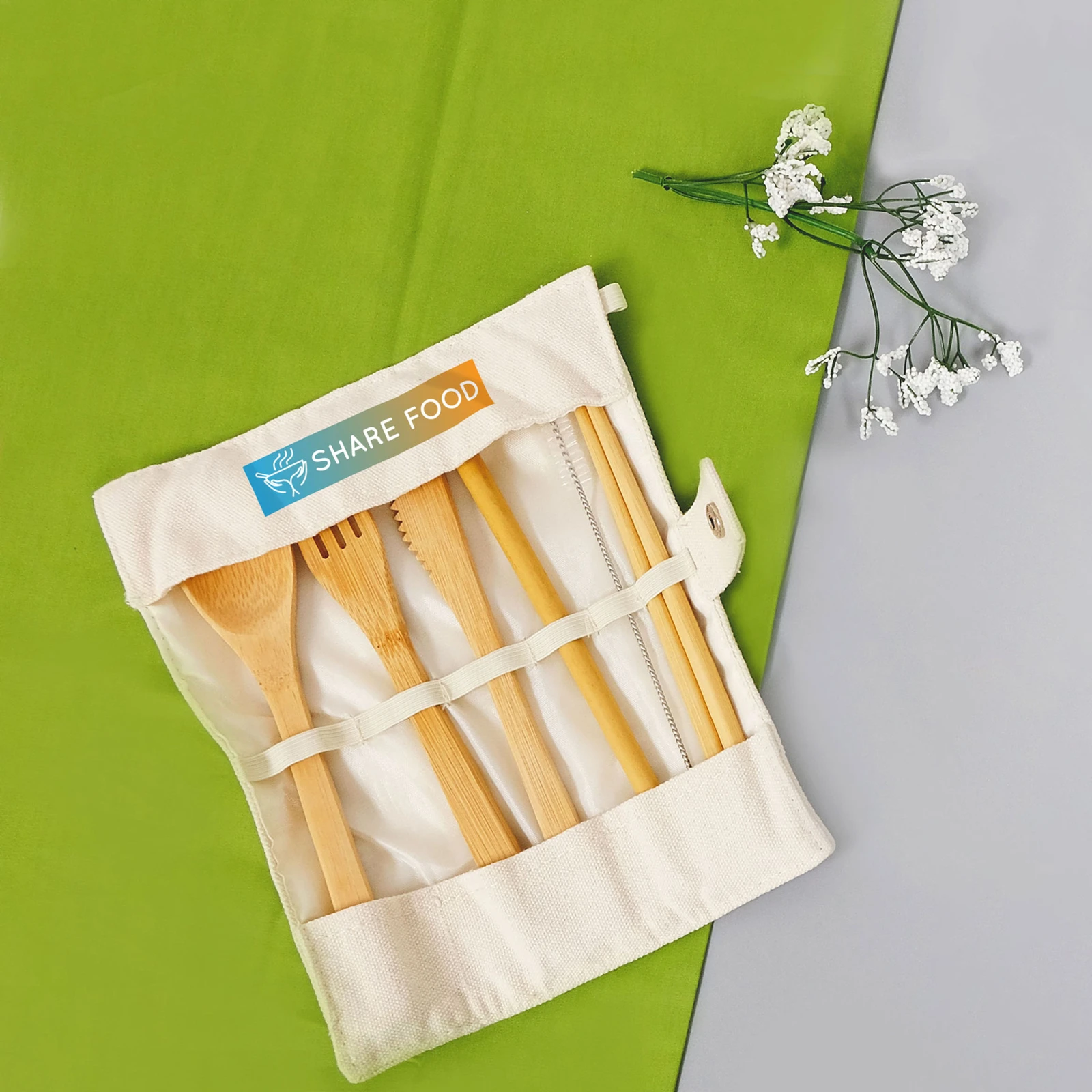Green Bay Bamboo Utensils With Carry Pouch
