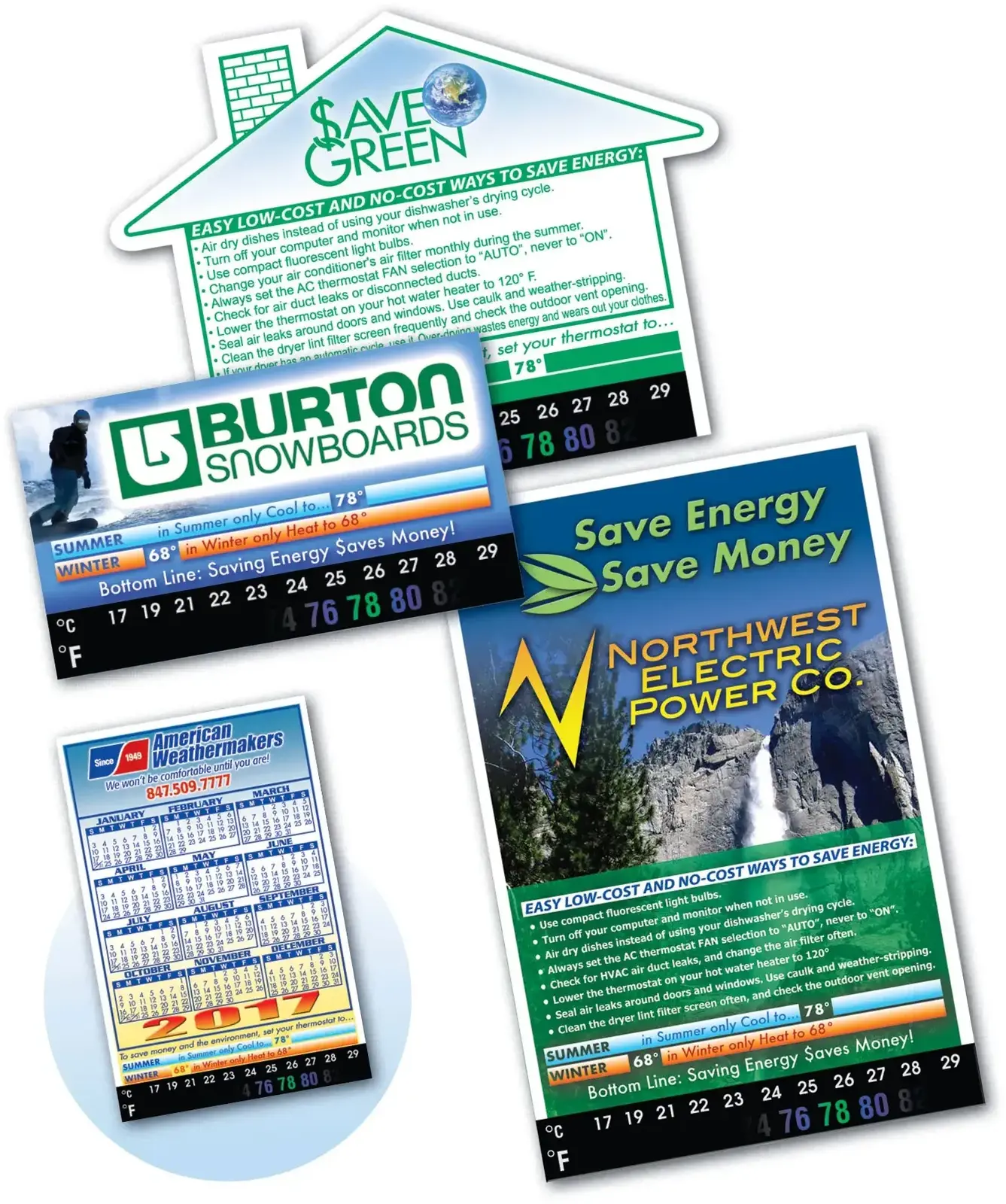 Custom Eco Thermo-Strip™ Magnets with Full Color, Energy-Saver Tips for US Businesses