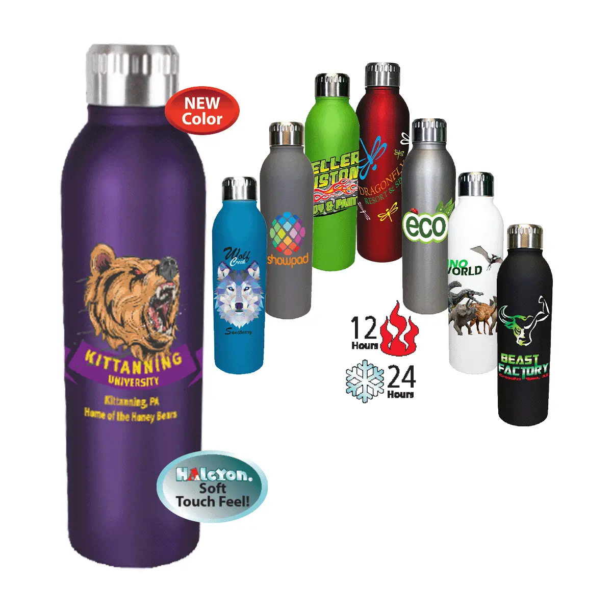 Halcyon 17oz Stainless Steel Vacuum Bottle - Custom Logo Insulated Travel Flask for Hot and Cold Beverages