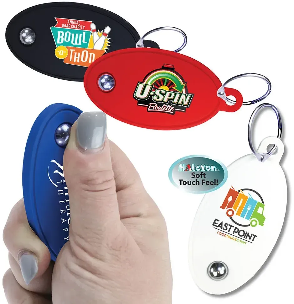 Customizable Halcyon® Fidget Key Tag: Soft Touch Stress Reliever & Keychain