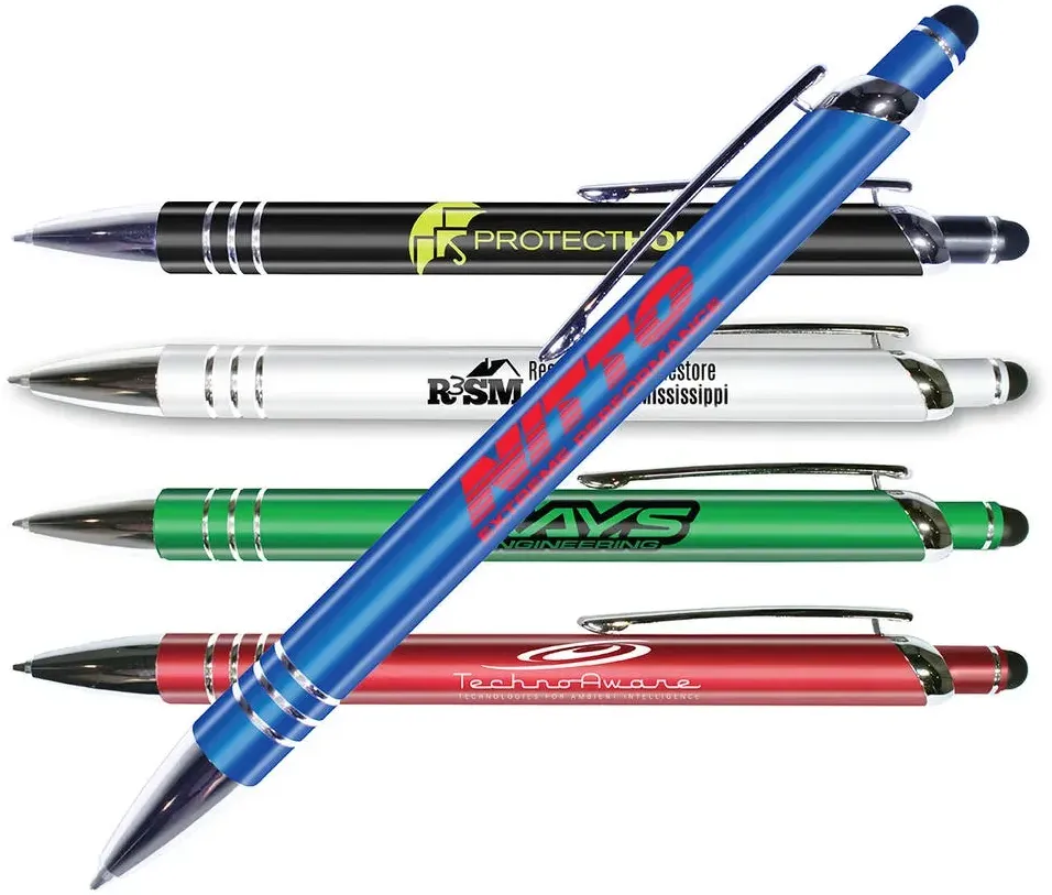 Custom Halcyon Vortex Metal Pen/Stylus with Soft Touch Finish & Chrome Accents for Businesses