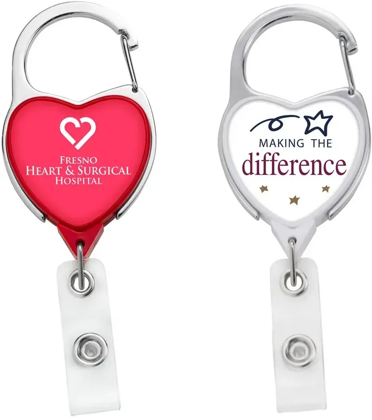 Heart Carabiner Badge Reel & ID Holder (Red & White)