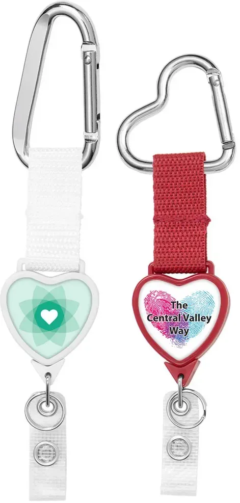 Heart Shape Carabiner Vinyl Strap ID Holder 