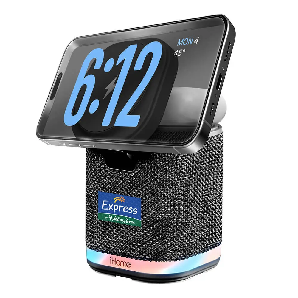 iHome Dual Wireless Charging Stand with Bluetooth Speaker