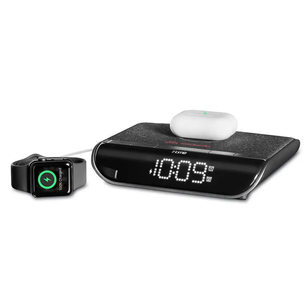 iHome Powervalet 2 In 1 Qi Wireless and Usb Charging Alarm Clock - Black