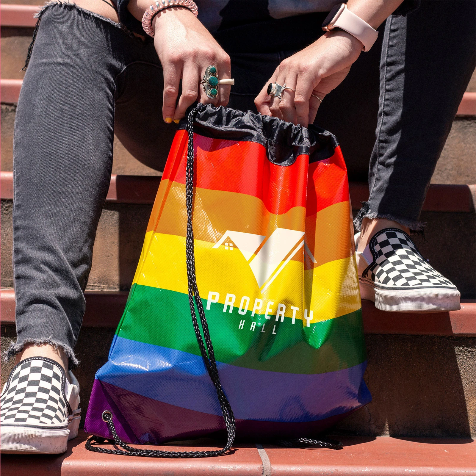 Jumbo Rainbow Backpack with Drawstring Closure Bag