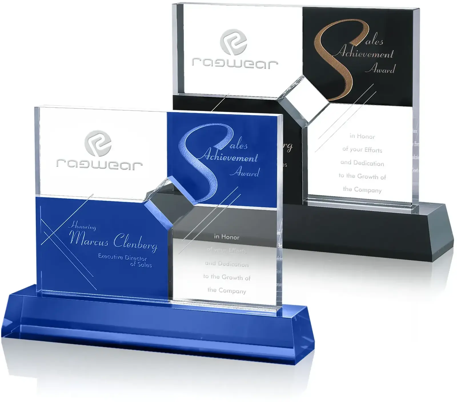 Killarney Custom Optical Crystal Award, 4-Position Etch, Colorfill Option