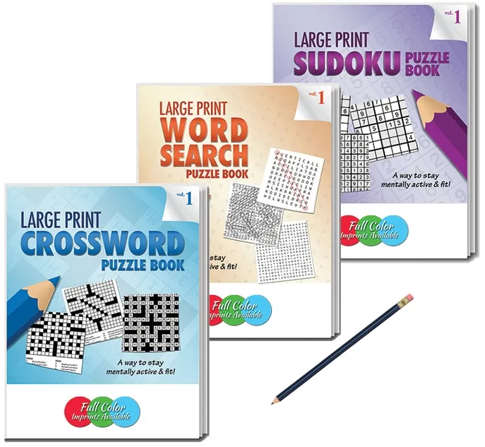 Large Print Puzzle Book Gift Pack - 3 Puzzle Book Set with Pencil - Volume 1