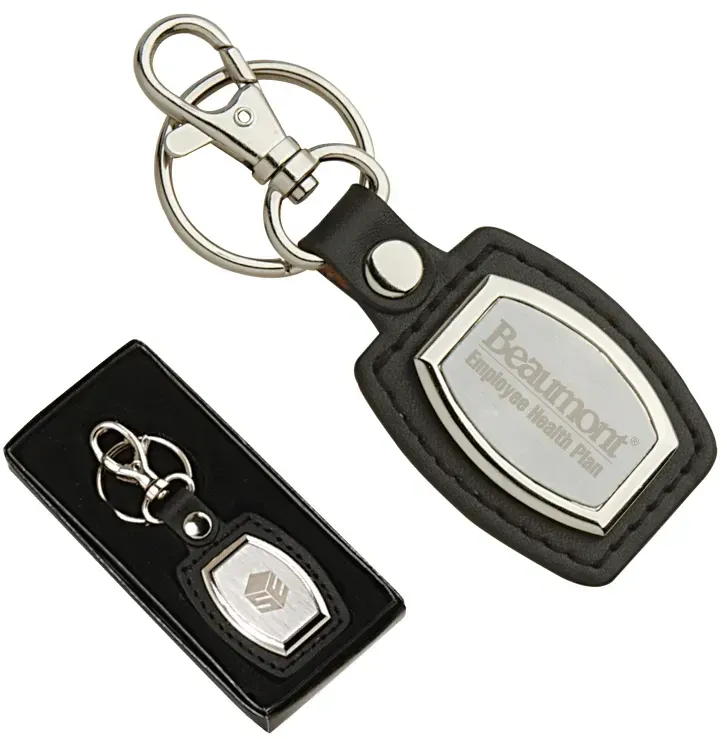 Custom Engraved Leather & Brushed Plate Keyring