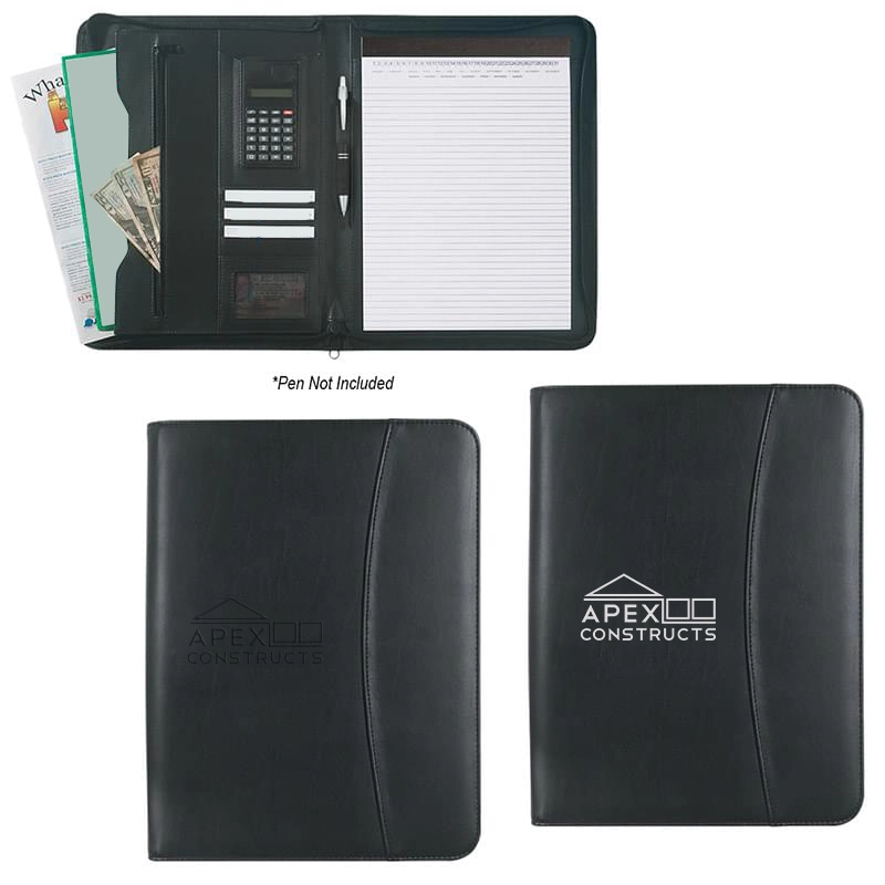 Leather Look 8 " x 11" Zippered Portfolio With Calculator