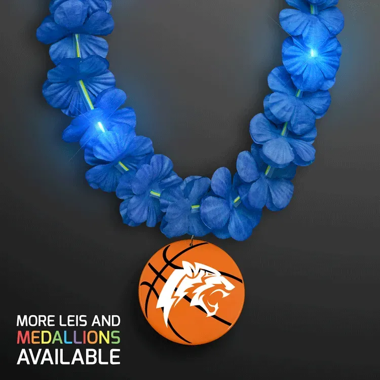 LED Blue Lei Necklace with Basketball Medallion