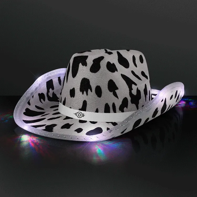 LED Cow Print Hat with White Band