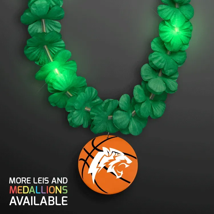 LED Green Lei Necklace with Basketball Medallion