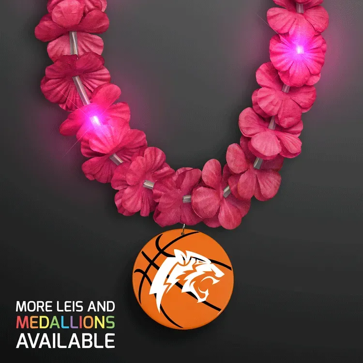 LED Pink Lei Necklace with Basketball Medallion