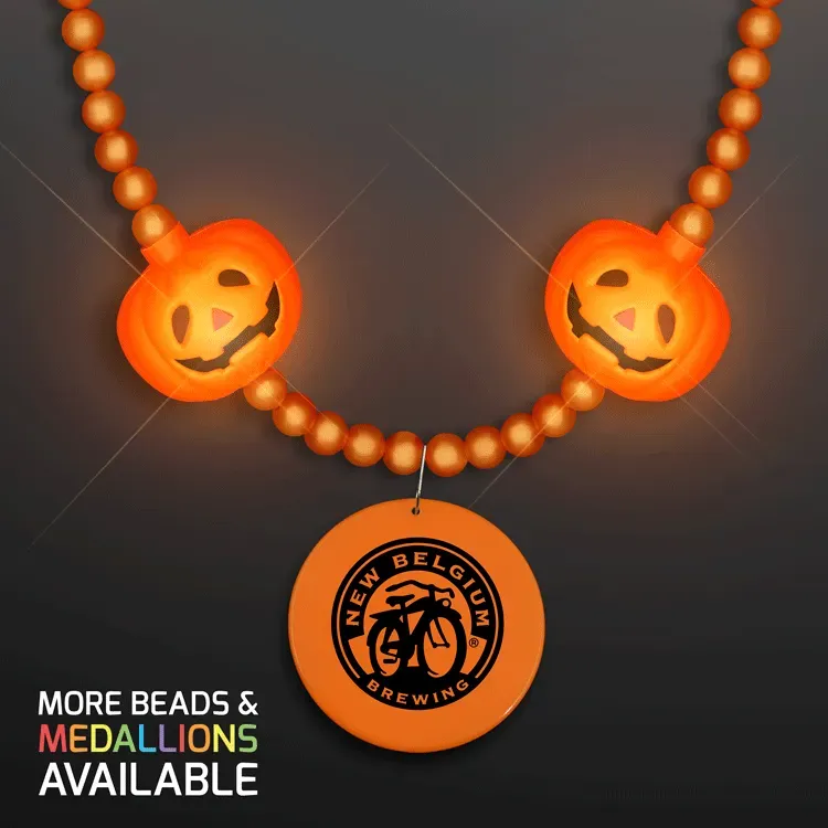 LED Pumpkin Light Beads, Halloween Jewelry with Medallion