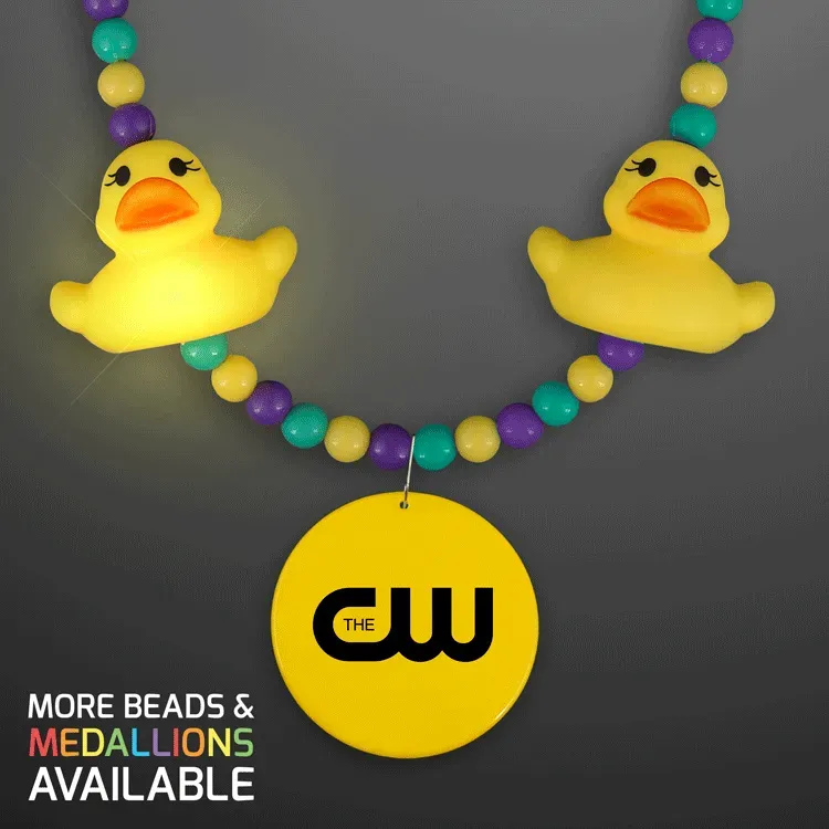 Light Up Rubber Ducky Beads Necklace with Yellow Medallion