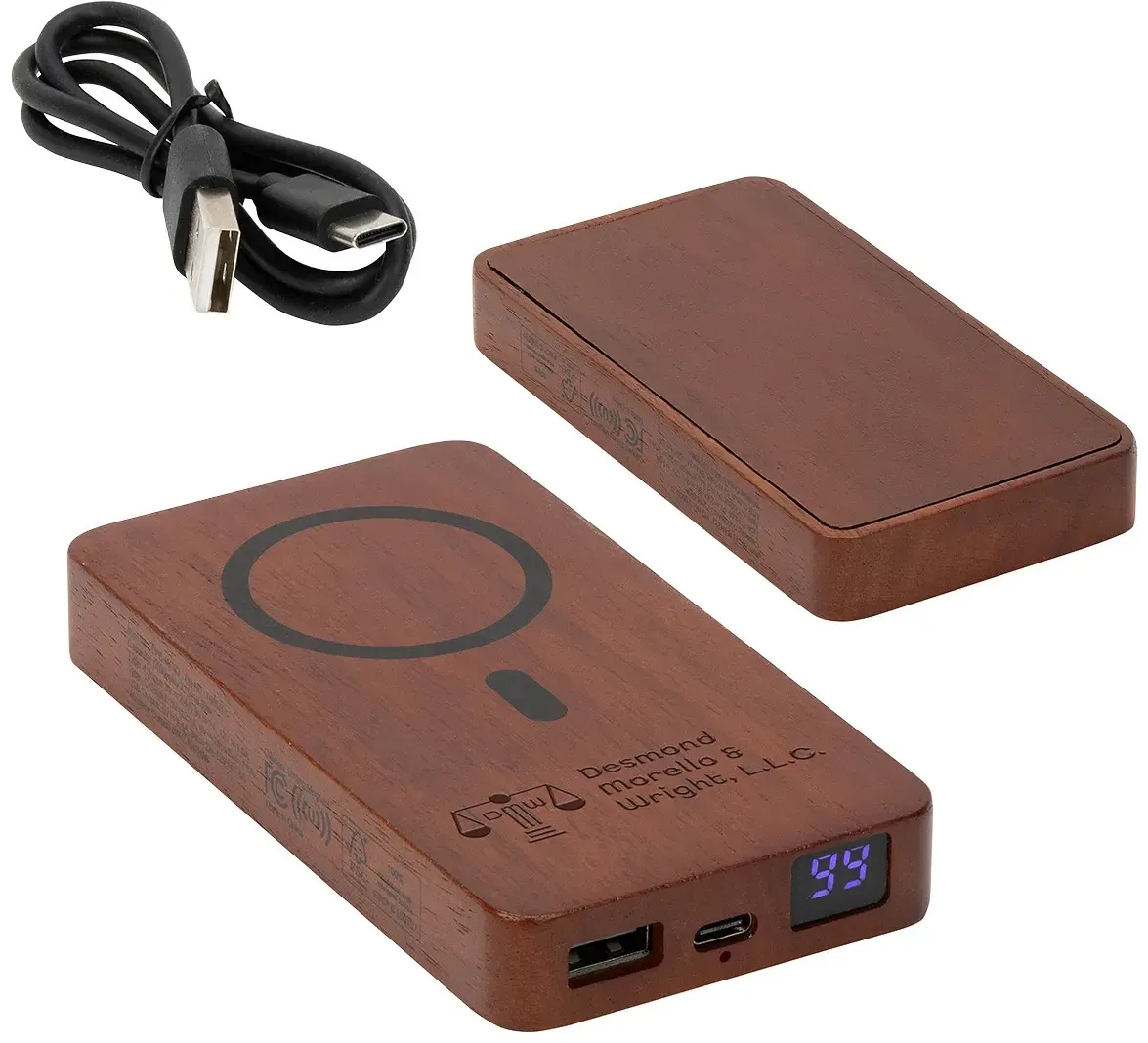 Mahogany 5000mAh Power Bank with 15W Magnetic Wireless Charger