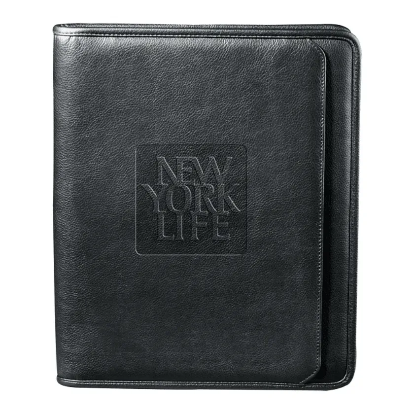 Branded Leather Padfolio - Manhattan Zippered Style