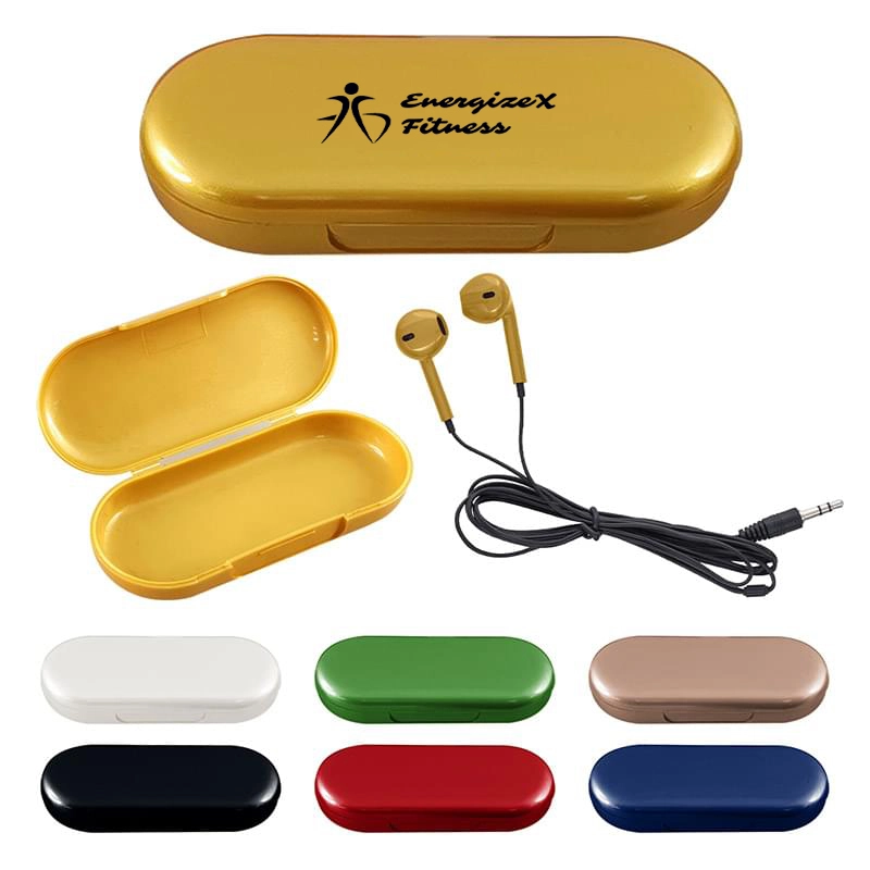 Metallic Wired Earbuds With Clamshell Case