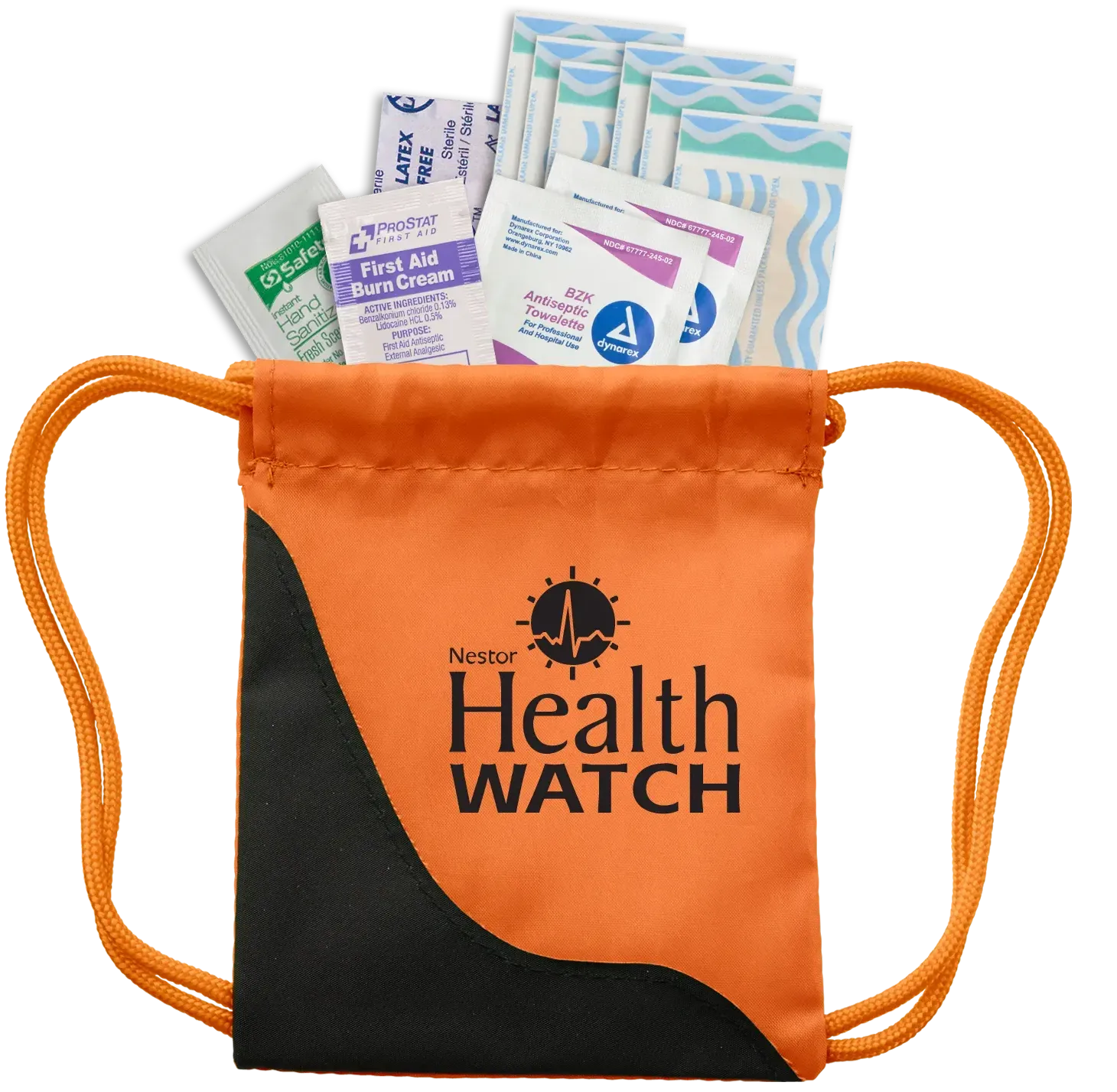Custom Mini Sling First Aid Kit (6 Bandages, 2 Antiseptic Towelettes, Adhesive Pad, First Aid Cream, Hand Sanitizer)