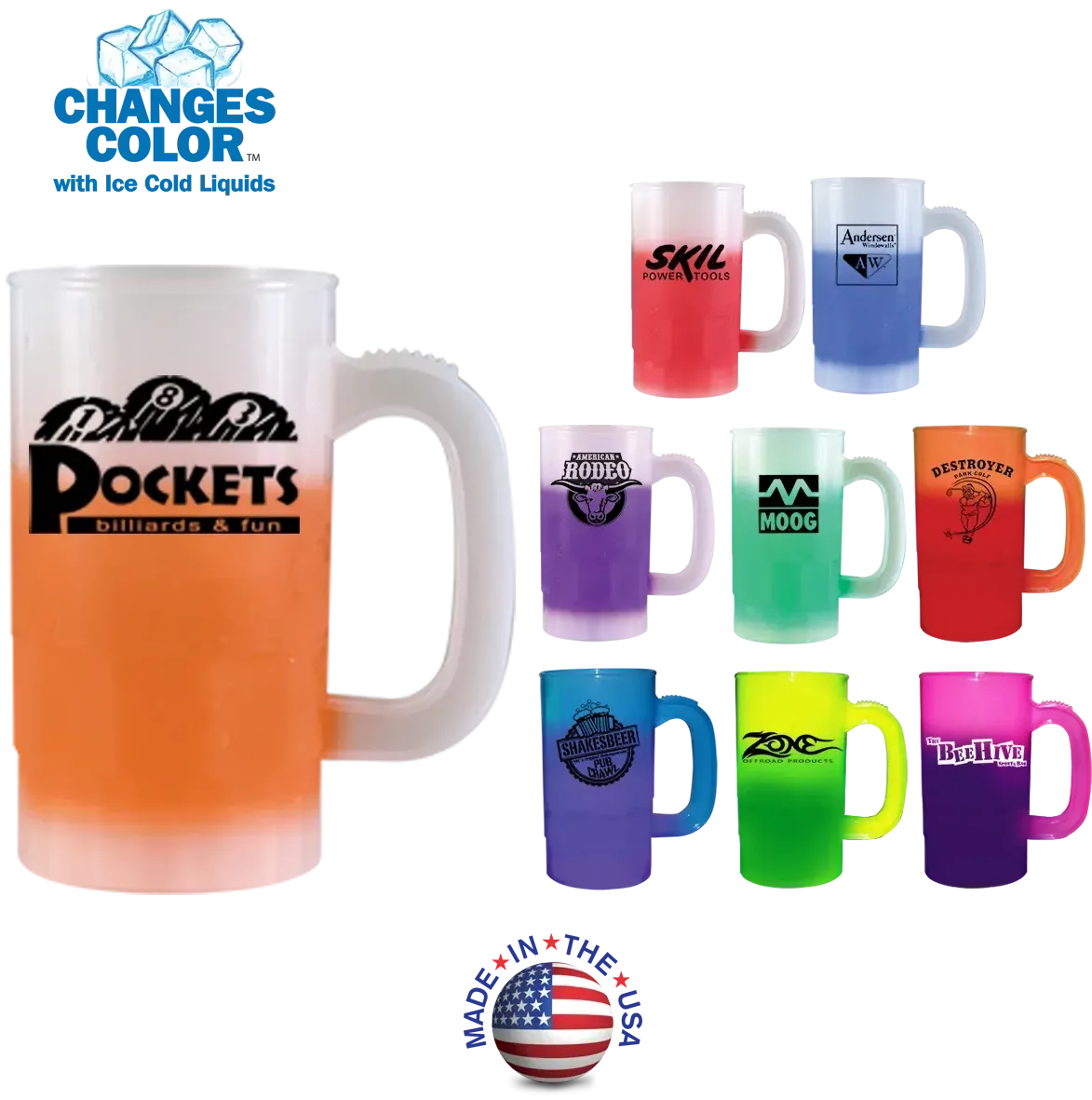 Color Changing Custom Branded Thumb-grip Beer Stein 14oz