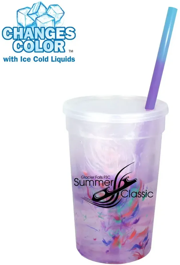 Rainbow Color-Changing 22oz. Confetti Cup with Straw & Lid - Custom Branding Available