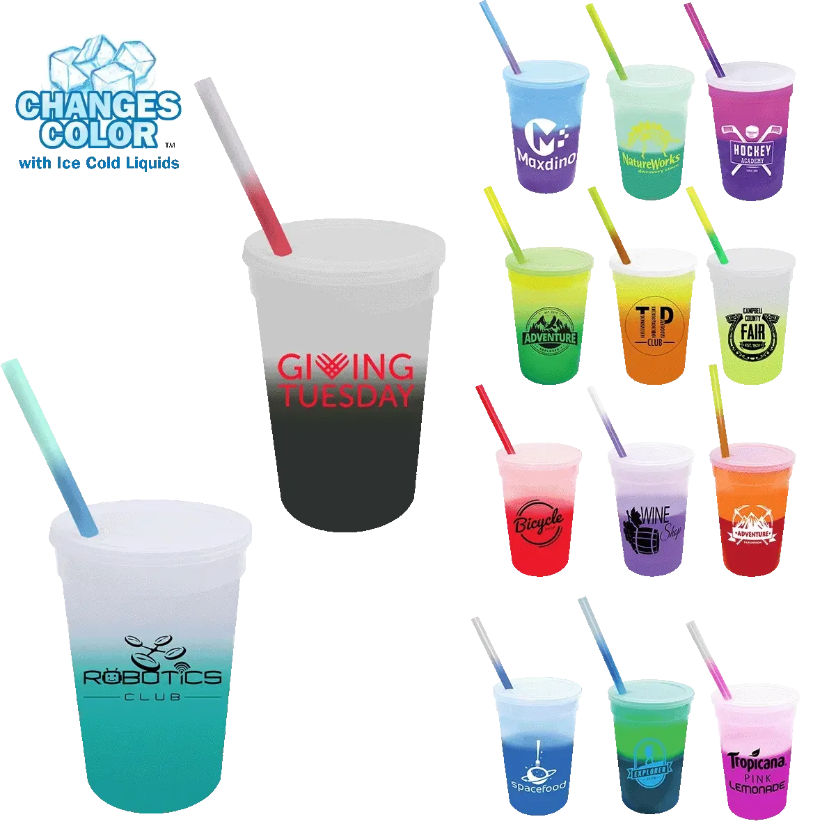 Color-Changing 22oz Stadium Cup Set with Straw and Lid for Promotions