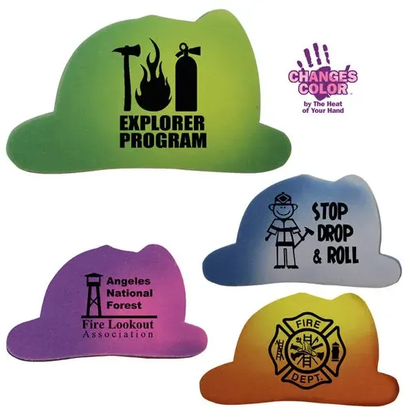 Mood Color-Changing Fire Helmet Die Cut Eraser - Promotional Fire-Themed Stationery