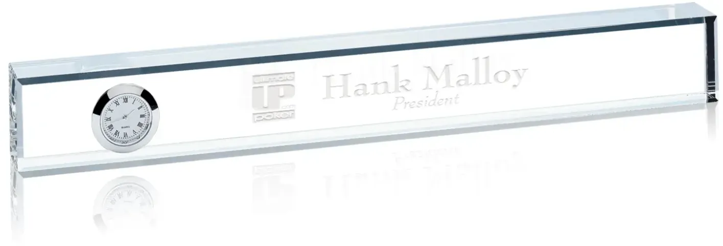 Silver-Finish Logo Desk Clock - Custom Engraved Nameplate