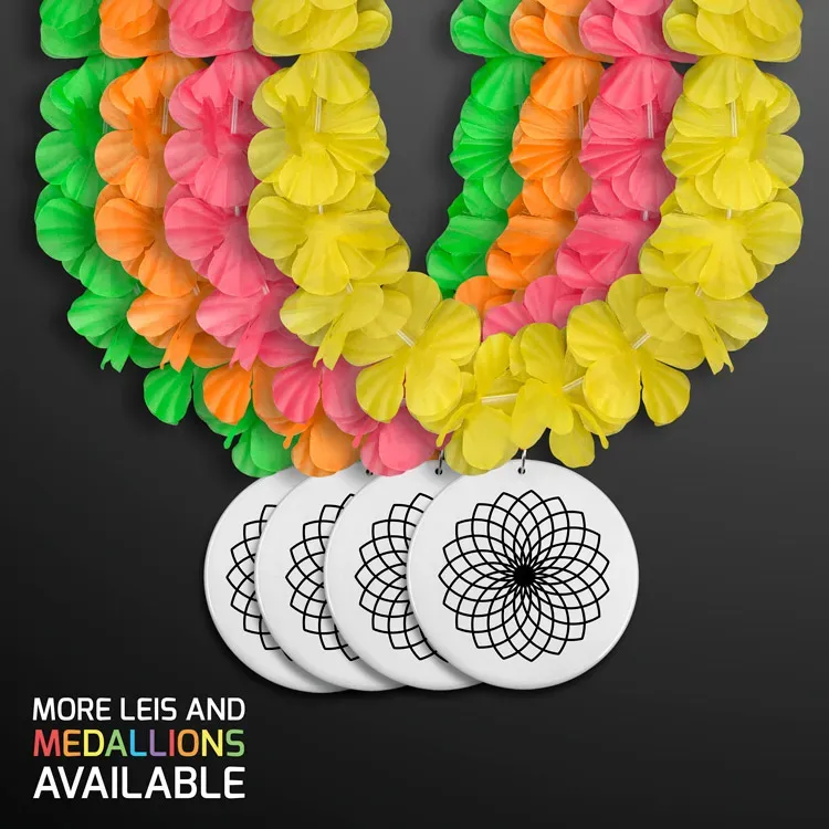 Neon Color Assorted Hawaiian Leis with Medallion (Non-Light Up)