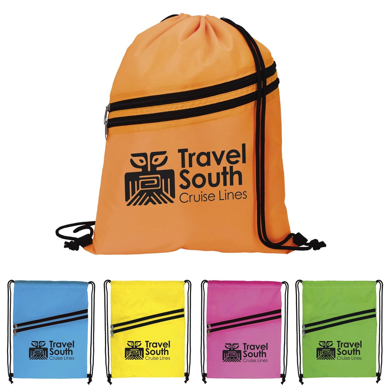Custom Neon Multi-Zippered Drawstring Backpack