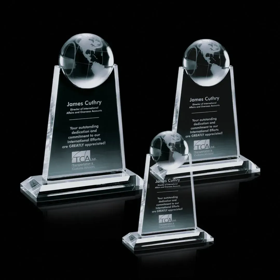 Tall Crystal Global Award with Globe Engraving