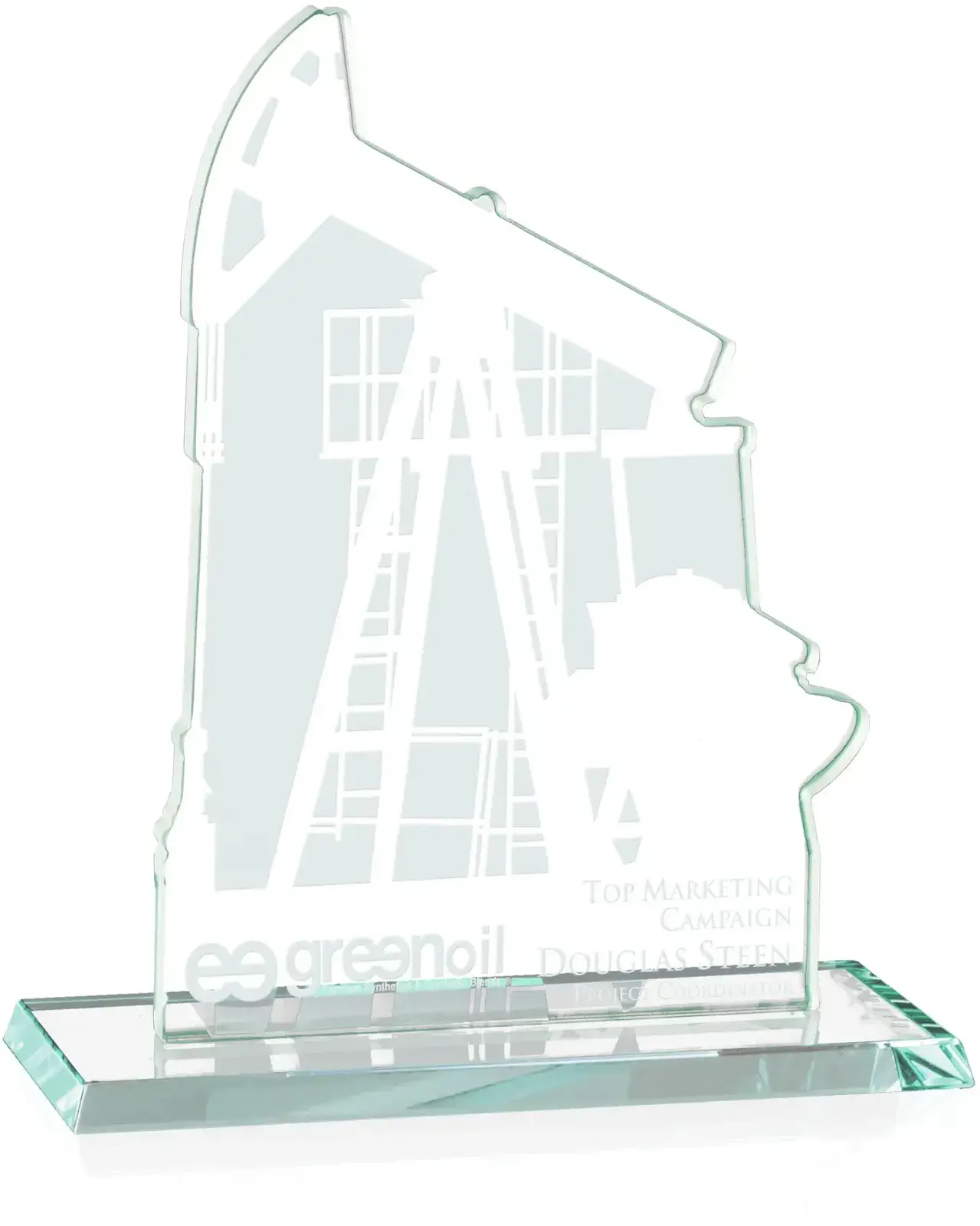 Oil Rig Jade Glass Custom Award - Perfect for Oil & Gas Industry Recognition