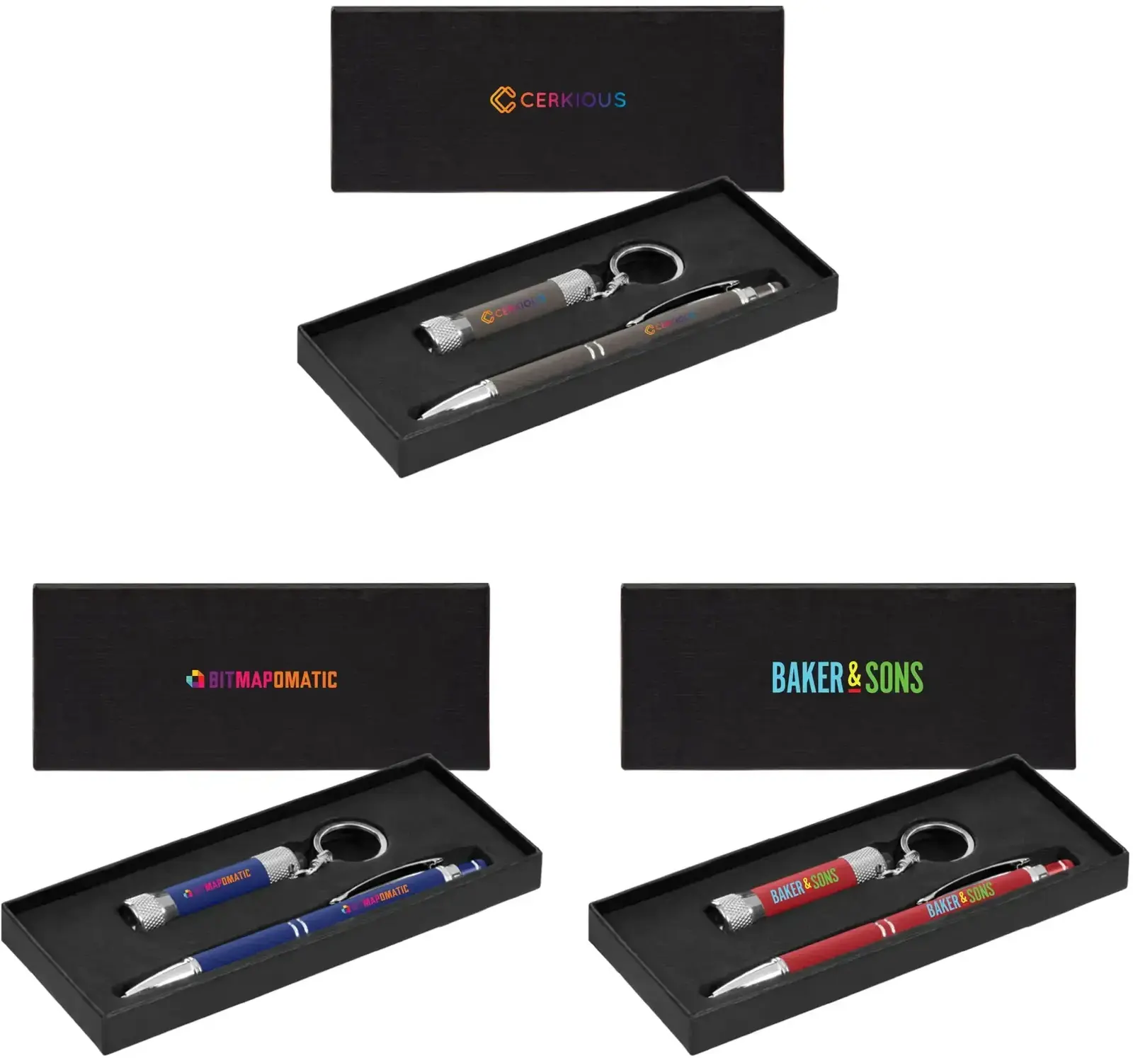 Phoenix & Chroma Softy Gift Set - Full Color Imprint on Pen, Flashlight & Box (Black or Blue Ink)