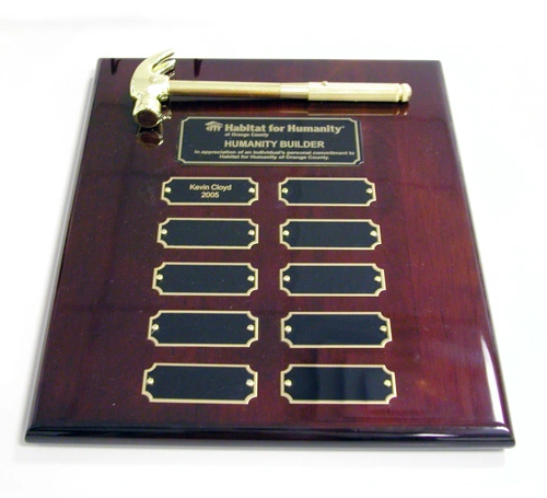 Piano Wood Plaque w/ 8" Gold Plated Hammer