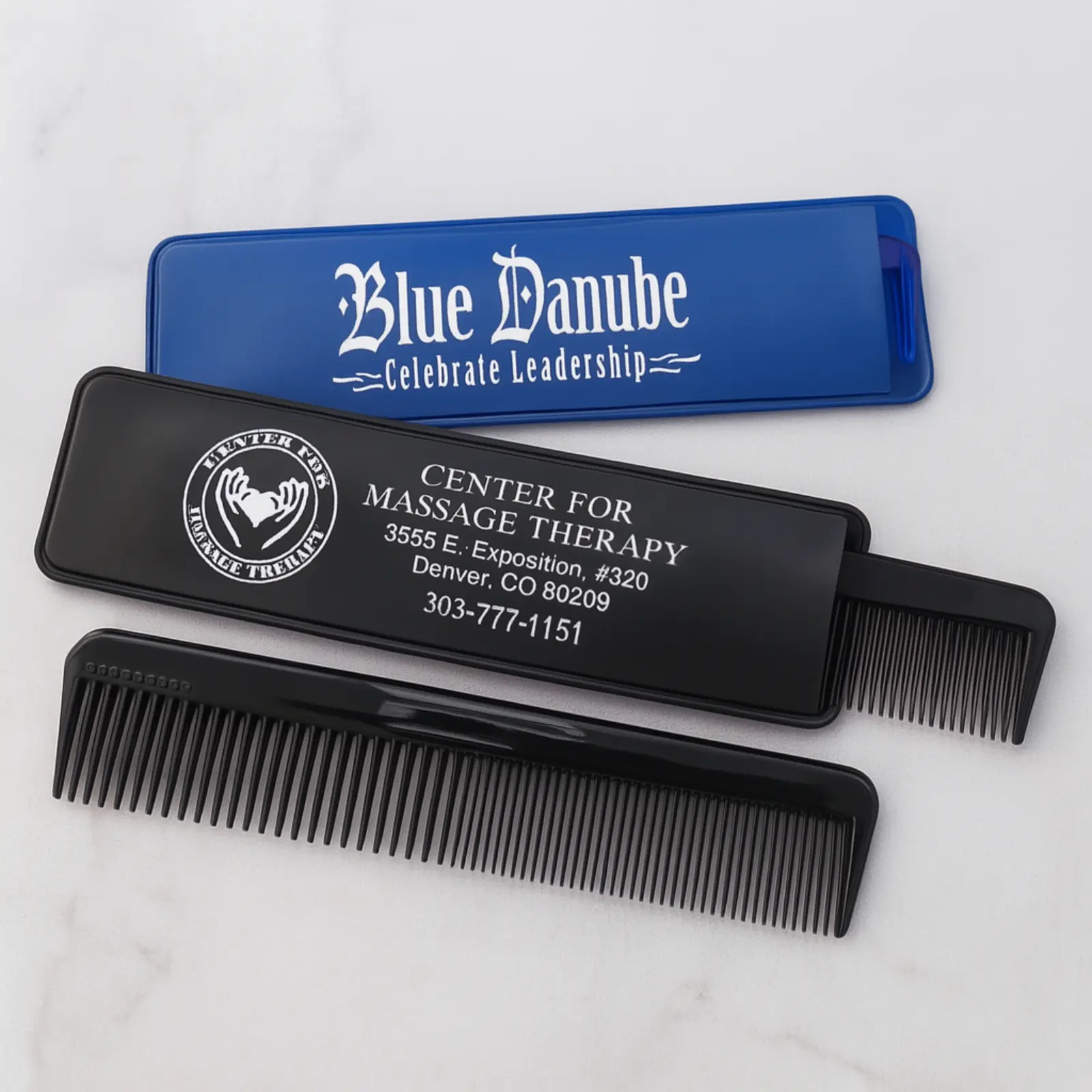 Pocket Comb with Custom Slide-In Vinyl Case (Blue & Black)