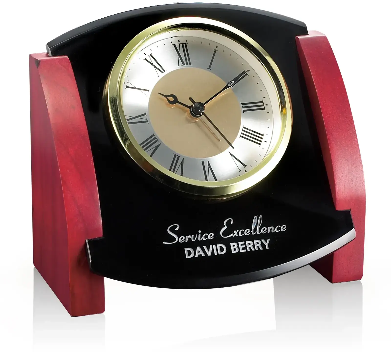 Rosewood/Black Glass Customizable Desk Clock