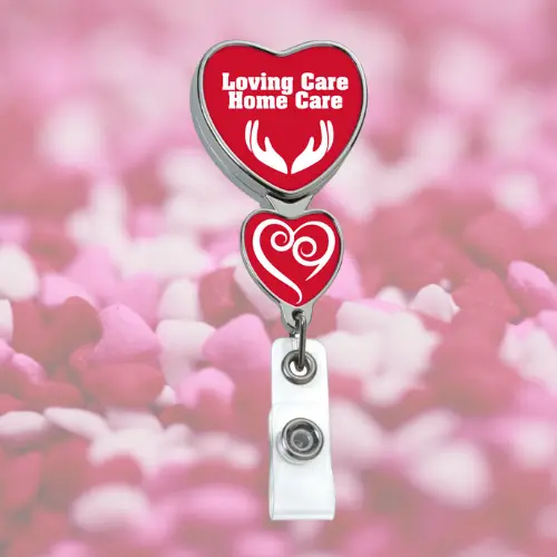 Promotional Heart Shape Chrome Double Up Secure ID Badge Reel