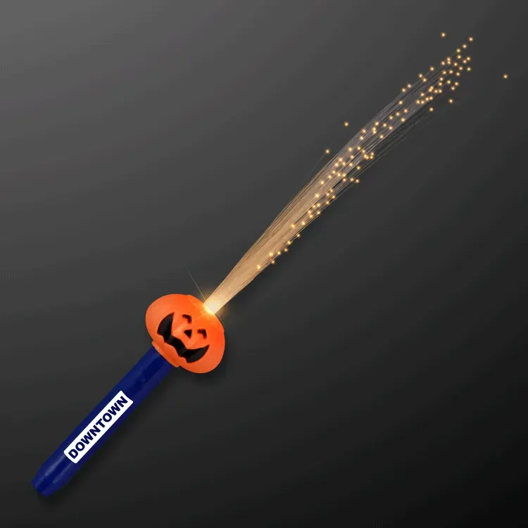 Pumpkin Face LED Wand with Flashing Fiber Optics