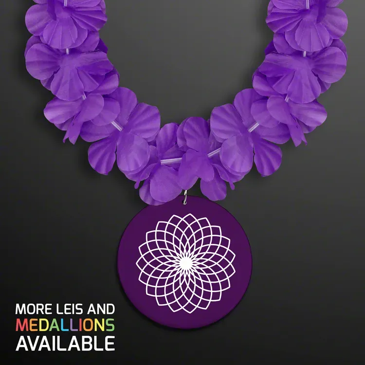 Purple Flower Lei Necklace with Purple Medallion (Non-Light Up)