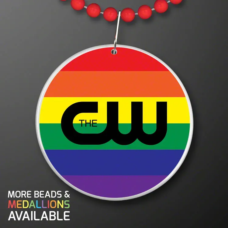 Rainbow Flag Circle Medallion with Beaded Necklace (Non Light Up)