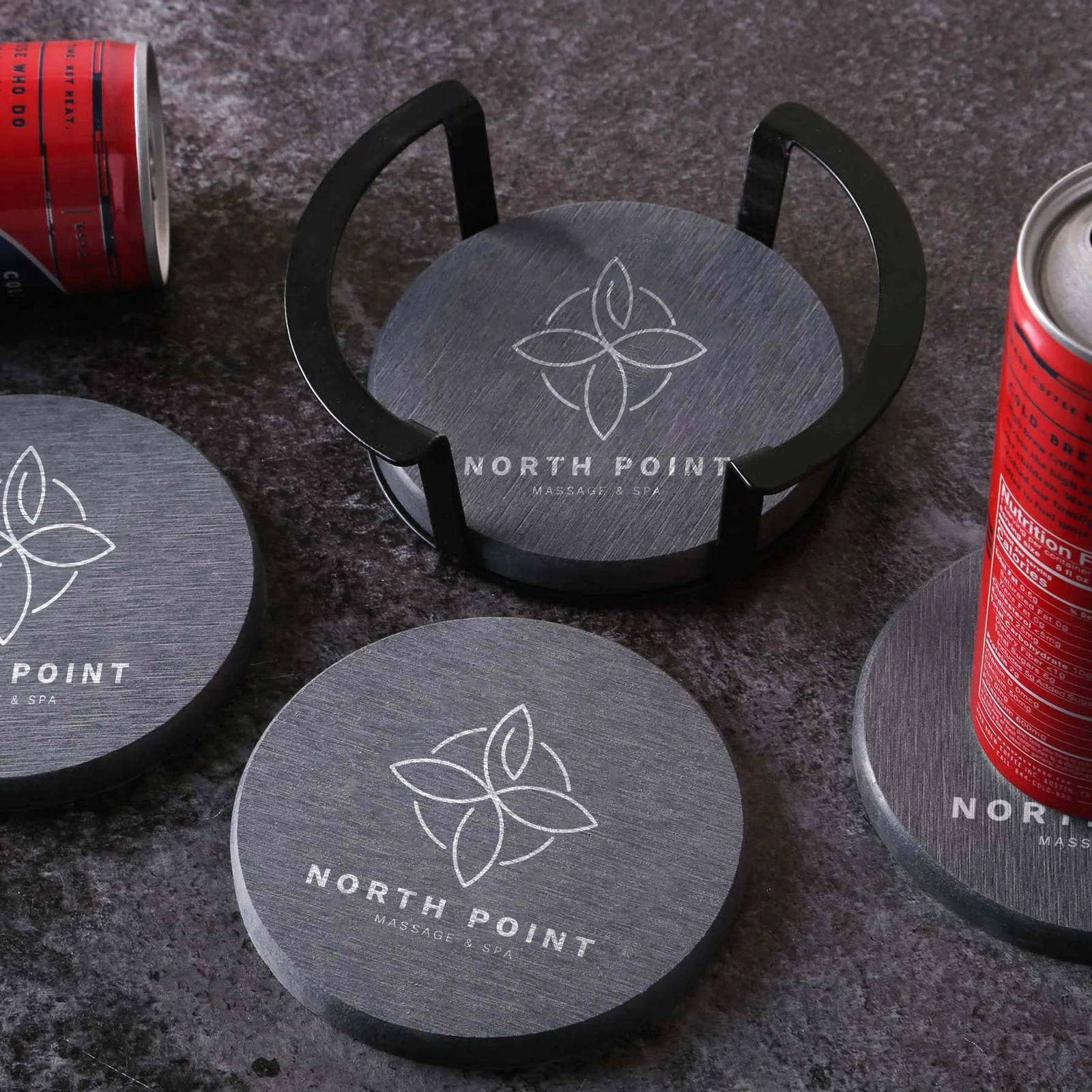 Relic Diatomite Coaster: 4 pc Set in Metal Stand