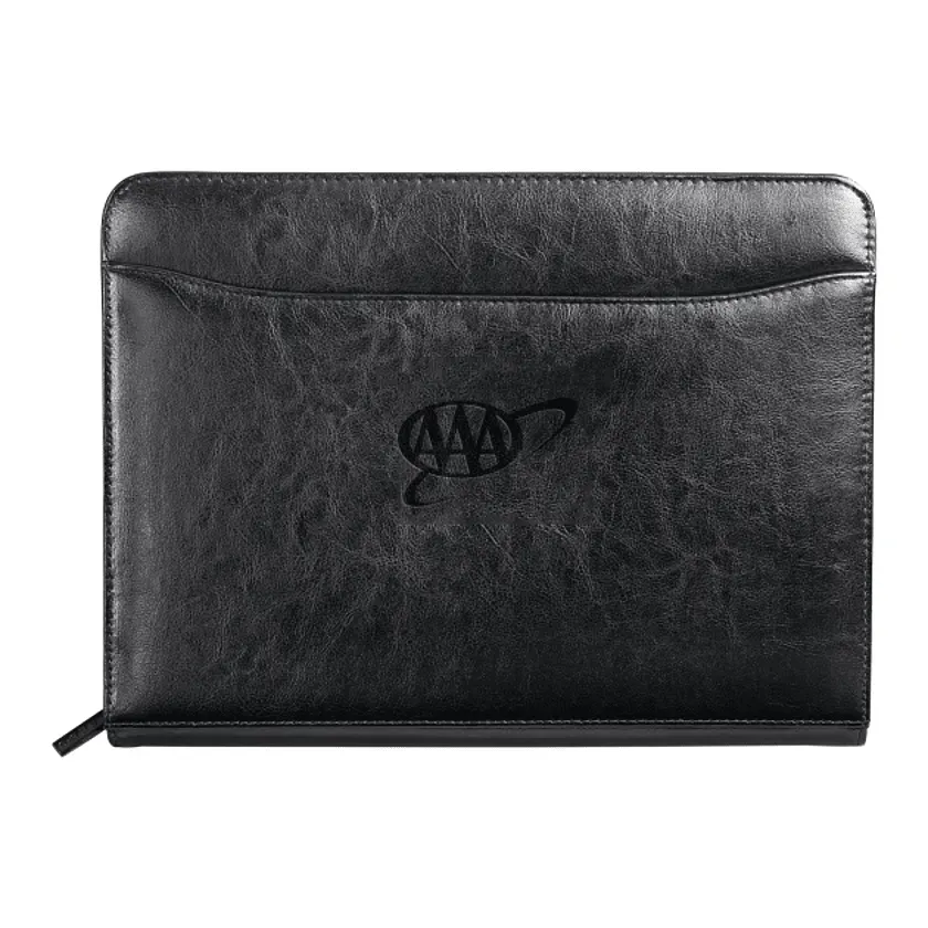 Personalized Italian Style Leather Zippered Padfolio with Organizer