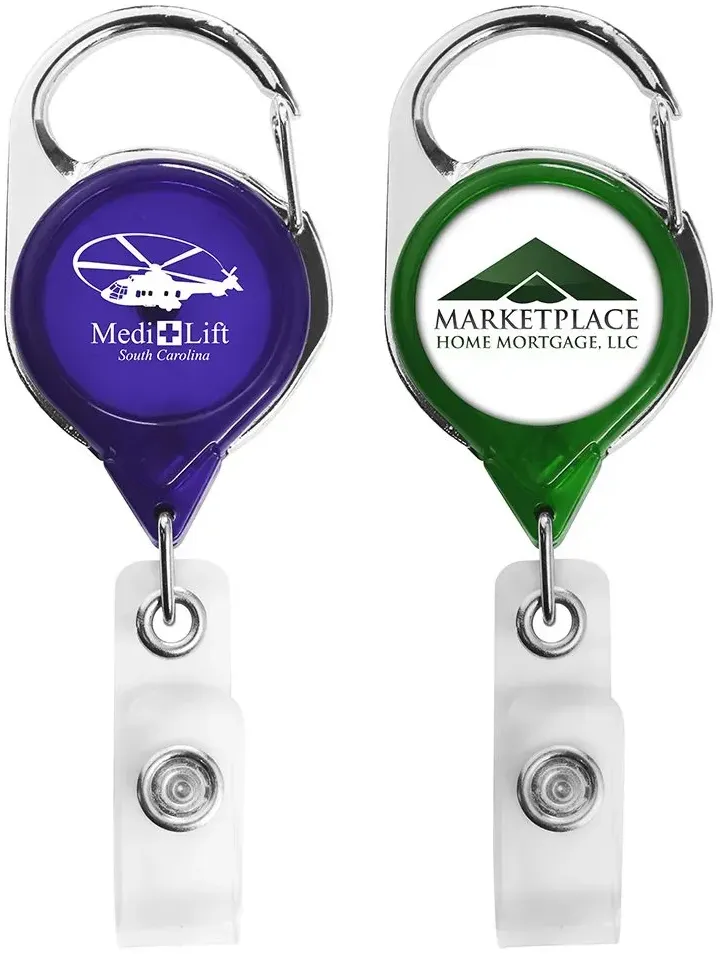 Retractable Translucent Carabiner ID Holder with Vinyl Strap